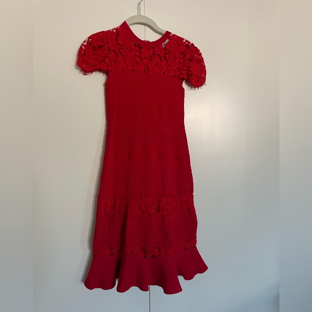 Valentino Red Lace Trimmed Knit Dress Size 36